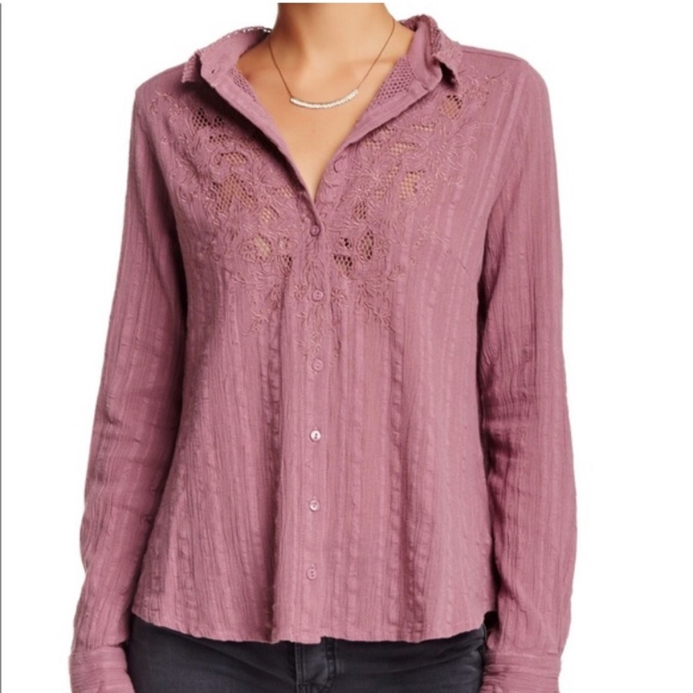 Free people purple Victorian style button shirt